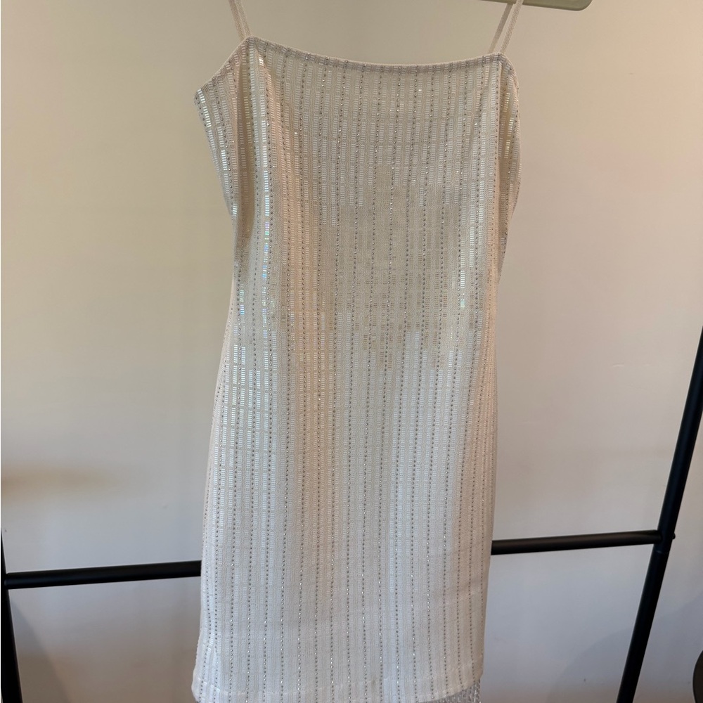 St John Couture Slip Beaded Dress in White with Straps in size 2